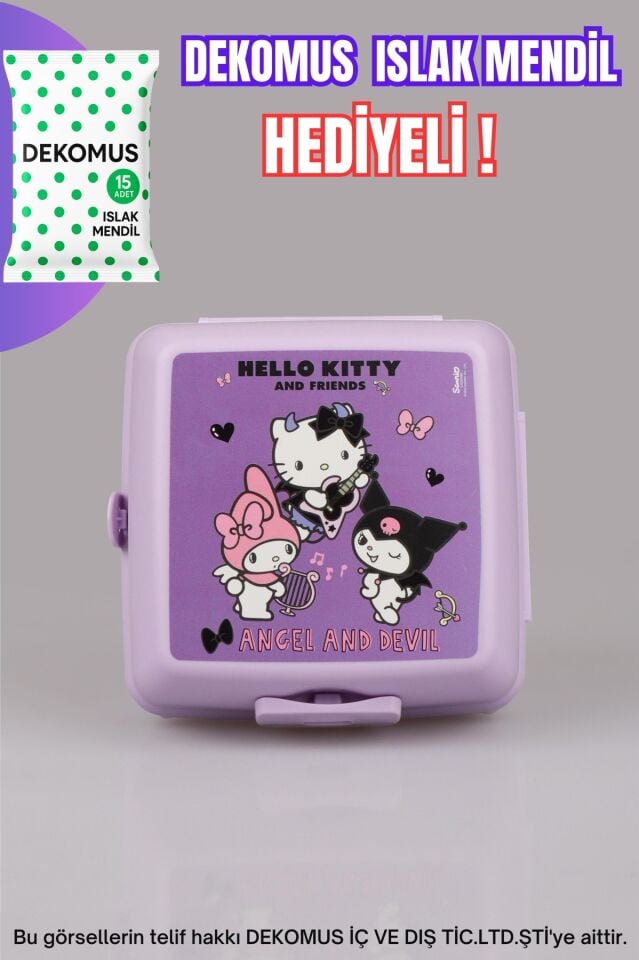 ''DEKOMUS ISLAK MENDİL HEDİYELİ''LİSANSLI HELLO KITTY & BEST FRIENDS KUROMI,MY MELODY 2 KATLI BESLENME KABI/LUNCH BOX