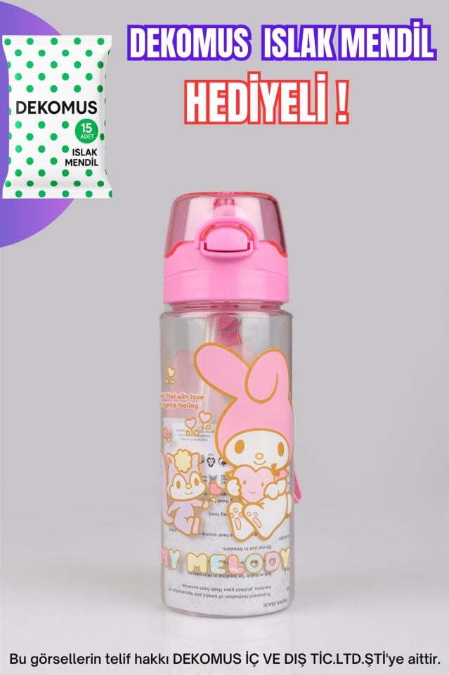 DEKOMUS İLE YENİ SEZON LİSANSLI MY MELODY 500 ML MATARA ''ISLAK MENDİL HEDİYELİ''