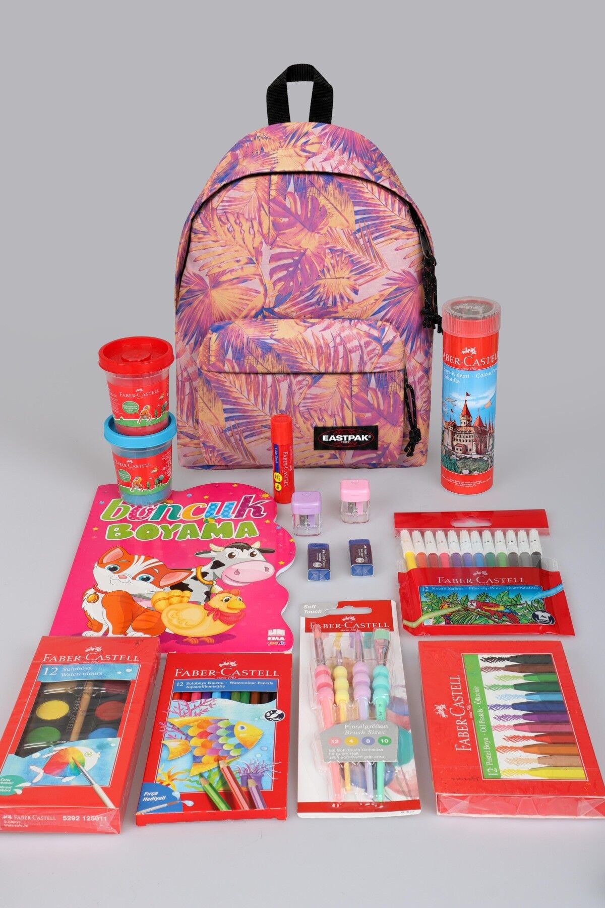 x Dekomus , Orjinal Eastpak & Faber Castell Orbit 33 Cm XS Mini Okul Çantası ve Hobi Kırtasiye Seti