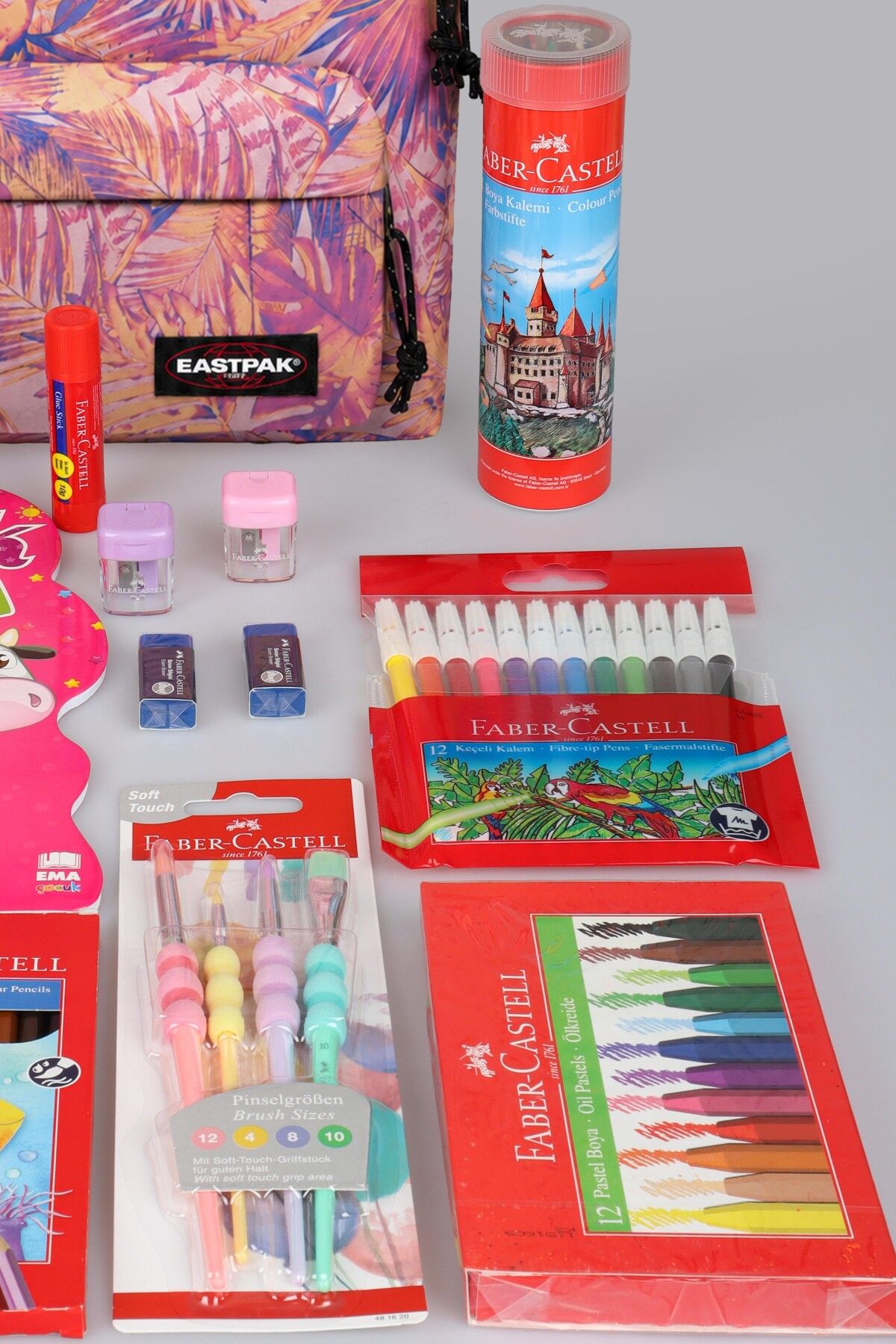 x Dekomus , Orjinal Eastpak & Faber Castell Orbit 33 Cm XS Mini Okul Çantası ve Hobi Kırtasiye Seti