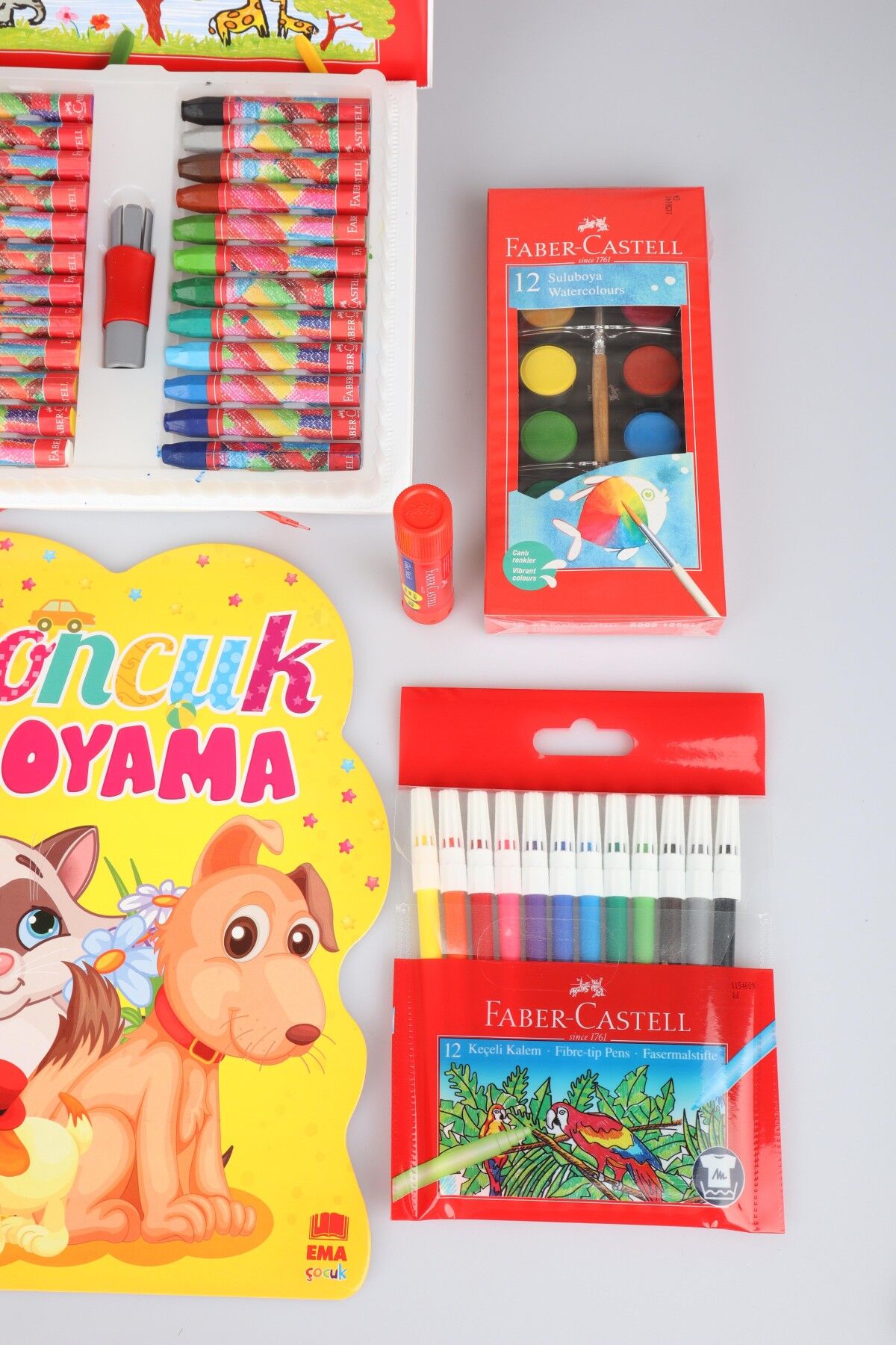 Orjinal Faber-Castell 64 Parça Boyama Seti Çantalı Pastel Boya,Boyama Kitabı,Sulu Boya,Oyun Hamuru
