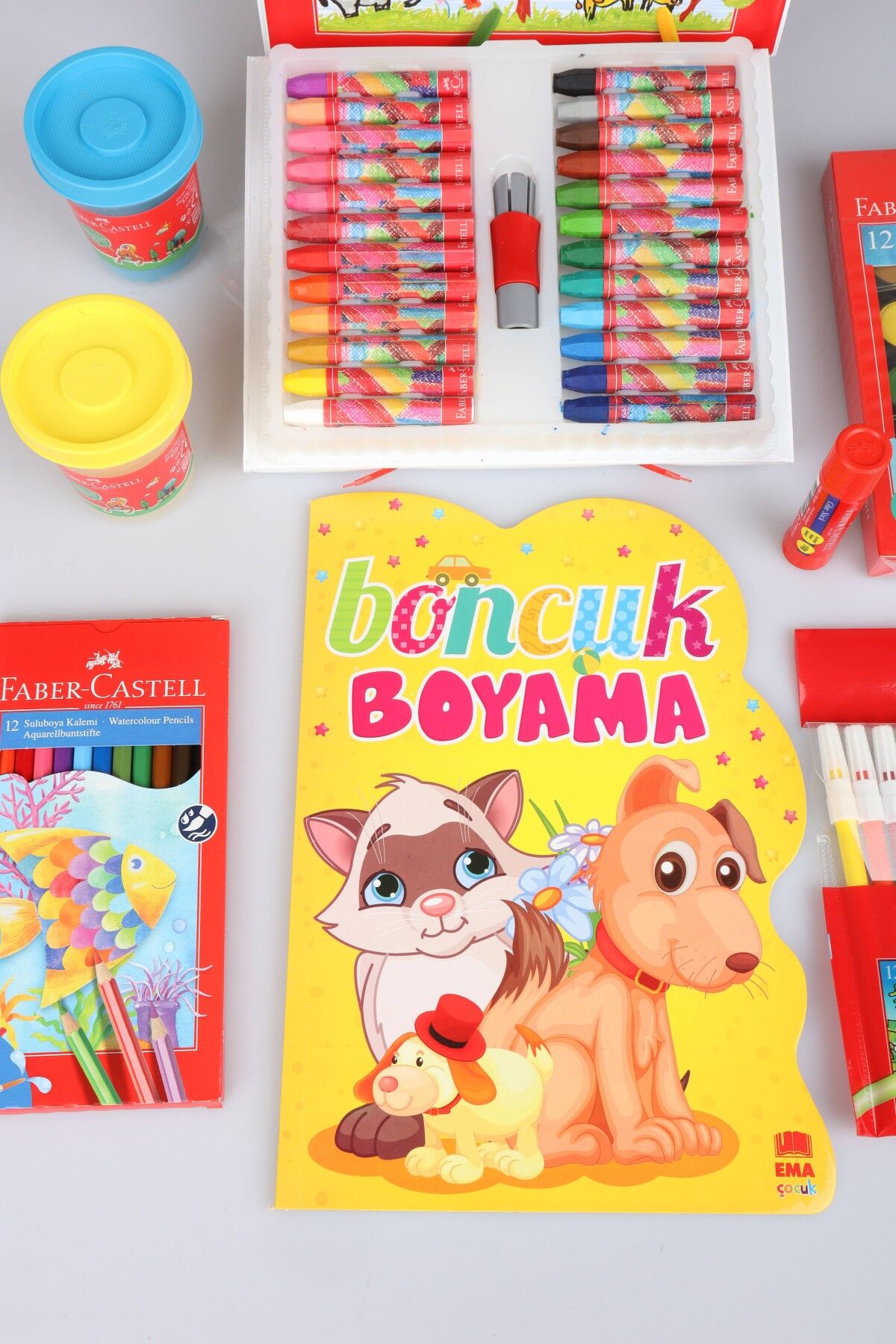 Orjinal Faber-Castell 64 Parça Boyama Seti Çantalı Pastel Boya,Boyama Kitabı,Sulu Boya,Oyun Hamuru