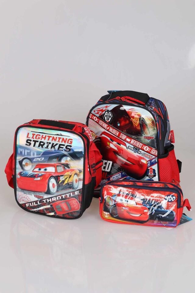 LİSANSLI CARS ANAOKULU, BESLENME VE KALEM ÇANTASI 3'LÜSÜ