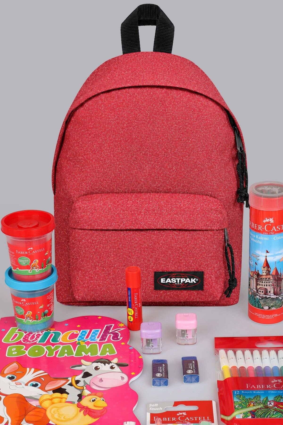 x Dekomus , Orjinal Eastpak & Faber Castell Orbit 33 Cm XS Mini Okul Çantası ve Hobi Kırtasiye Seti