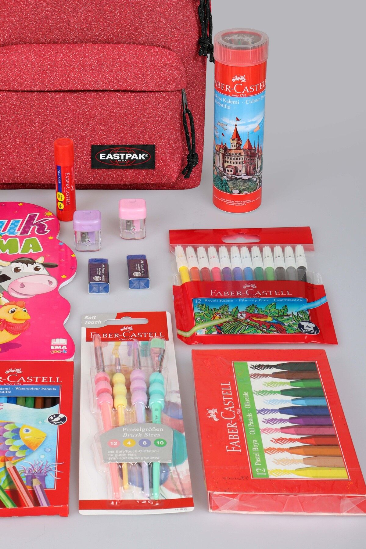 x Dekomus , Orjinal Eastpak & Faber Castell Orbit 33 Cm XS Mini Okul Çantası ve Hobi Kırtasiye Seti