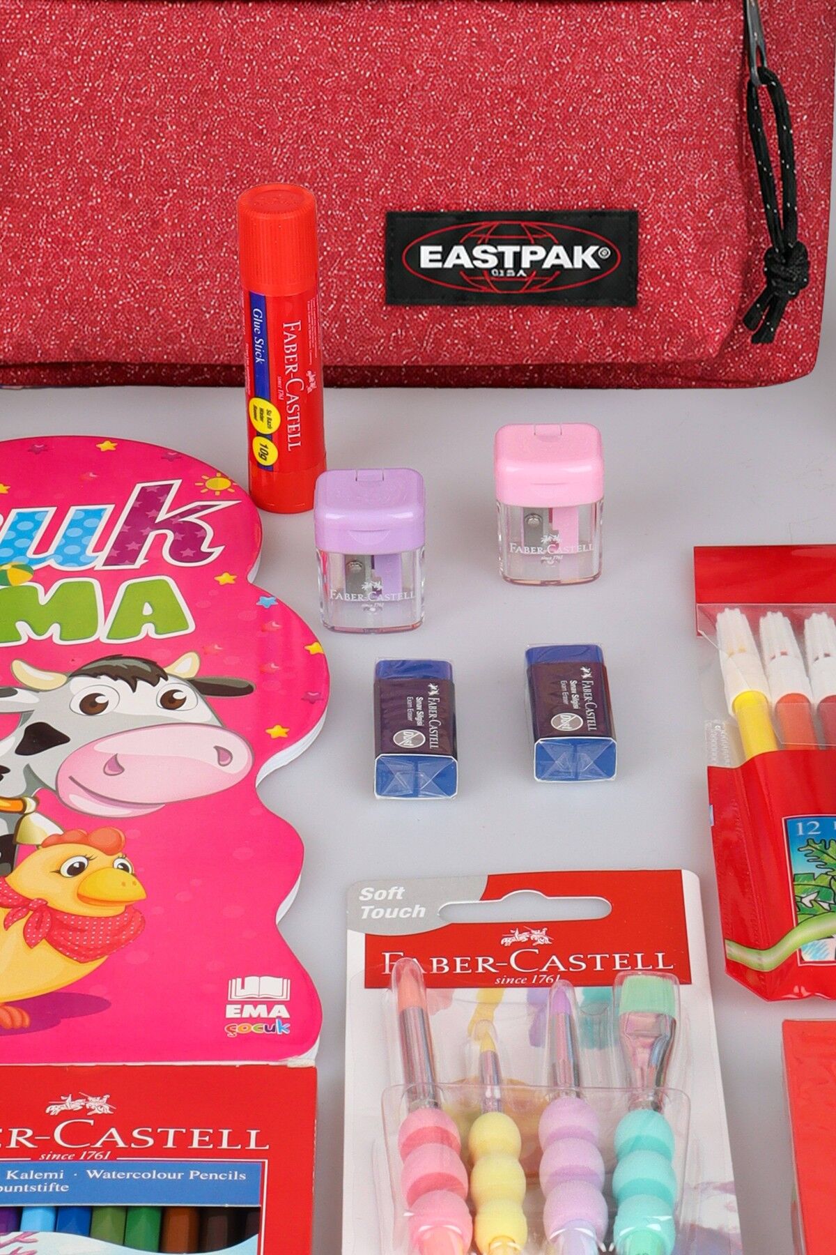 x Dekomus , Orjinal Eastpak & Faber Castell Orbit 33 Cm XS Mini Okul Çantası ve Hobi Kırtasiye Seti