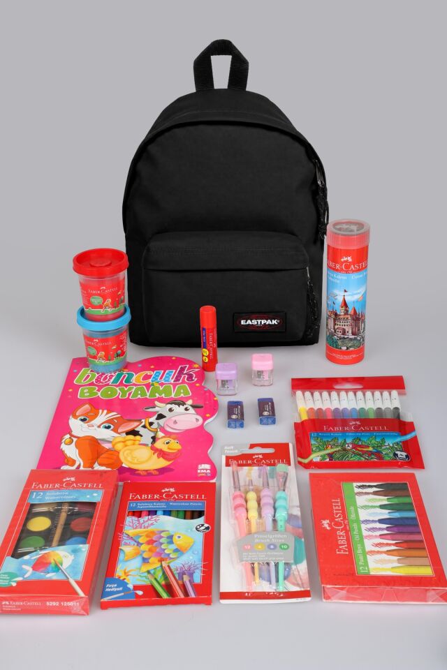 x Dekomus , Orjinal Eastpak & Faber Castell Orbit 33 Cm XS Mini Okul Çantası ve Hobi Kırtasiye Seti