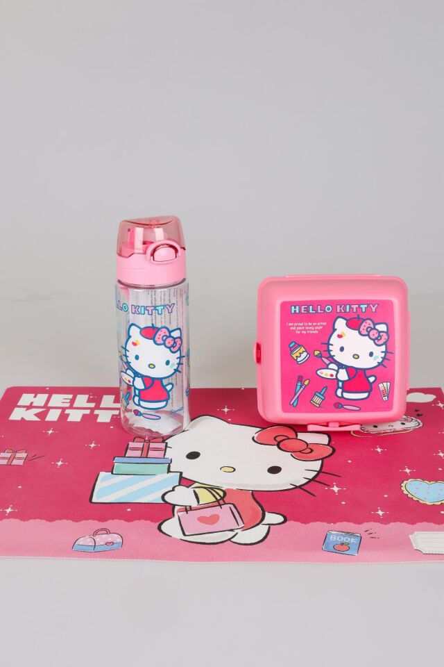 YENİ SEZON LİSANSLI HELLO KITTY BESLENME ÖRTÜSÜ,500 ML TRITAN MATARA VE 2 KATLI BESLENME KABI YEMEK SETİ