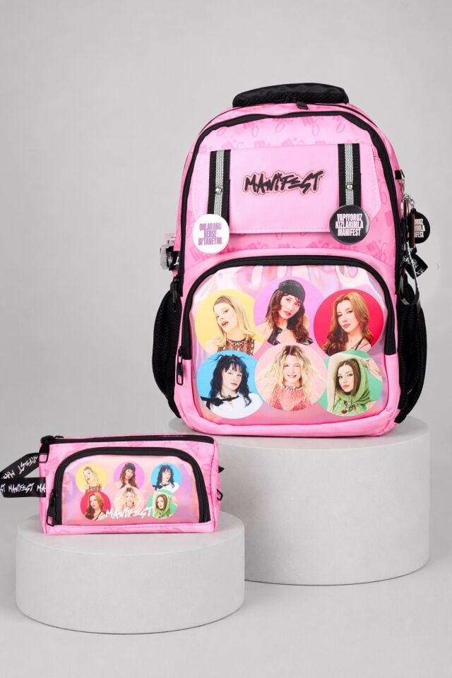 x Dekomus Lisanslı Manifest Toz Pembe Collection Okul Çantası ve Kalem Çantası Seti