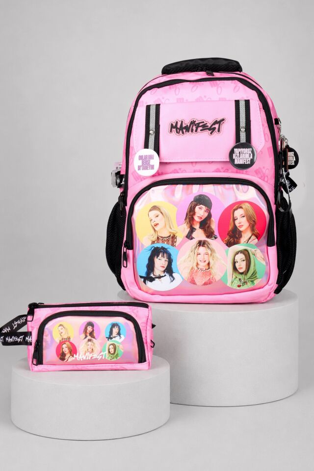 x Dekomus Lisanslı Manifest Toz Pembe Collection Okul Çantası ve Kalem Çantası Seti