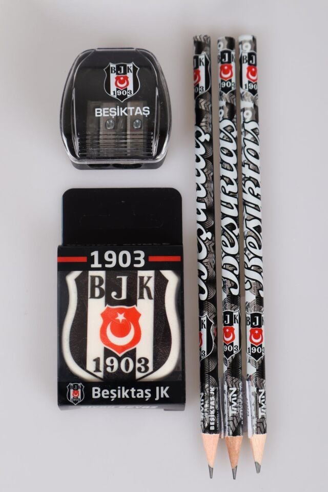 LİSANSLI BEŞİKTAŞ 3 adet Kurşun Kalem, Silgi Ve Kalemtraş Seti