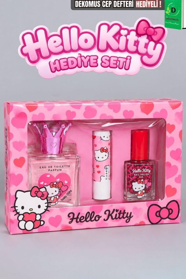 Hello Kitty Lisanslı Beauty Hediye Seti Parfüm,Dudak Balmı ve Oje Dekomus Cep Defteri Hediyeli