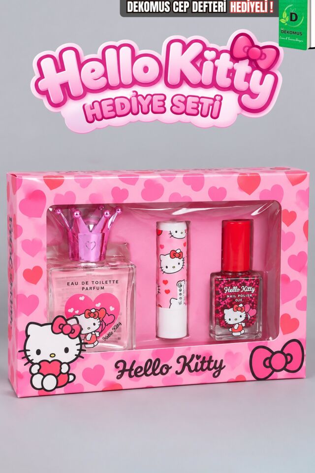 Hello Kitty Lisanslı Beauty Hediye Seti Parfüm,Dudak Balmı ve Oje Dekomus Cep Defteri Hediyeli