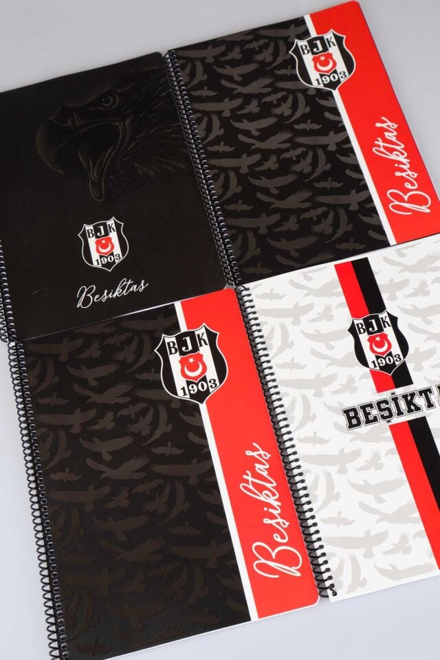 ''DEKOMUS CEP DEFTERİ HEDİYELİ'' LİSANSLI BEŞİKTAŞ SPIRALLI 2 ADET KARELİ VE 2 ADET ÇİZGİLİ A4 KARTON KAPAK 72 YAPRAK DEFTER SETİ
