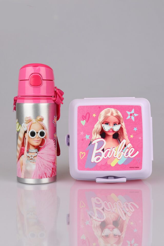 DEKOMUS İLE LİSANSLI BARBIE MATARA VE 2 KATLI BESLENME KUTUSU YEMEK SETİ YENİ SEZON