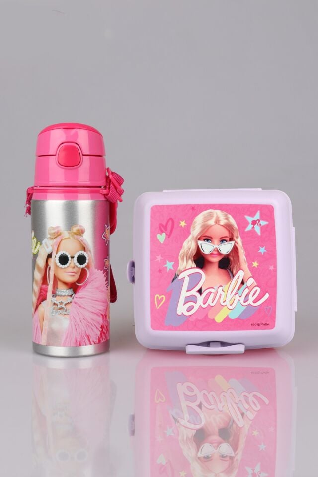 DEKOMUS İLE LİSANSLI BARBIE MATARA VE 2 KATLI BESLENME KUTUSU YEMEK SETİ YENİ SEZON