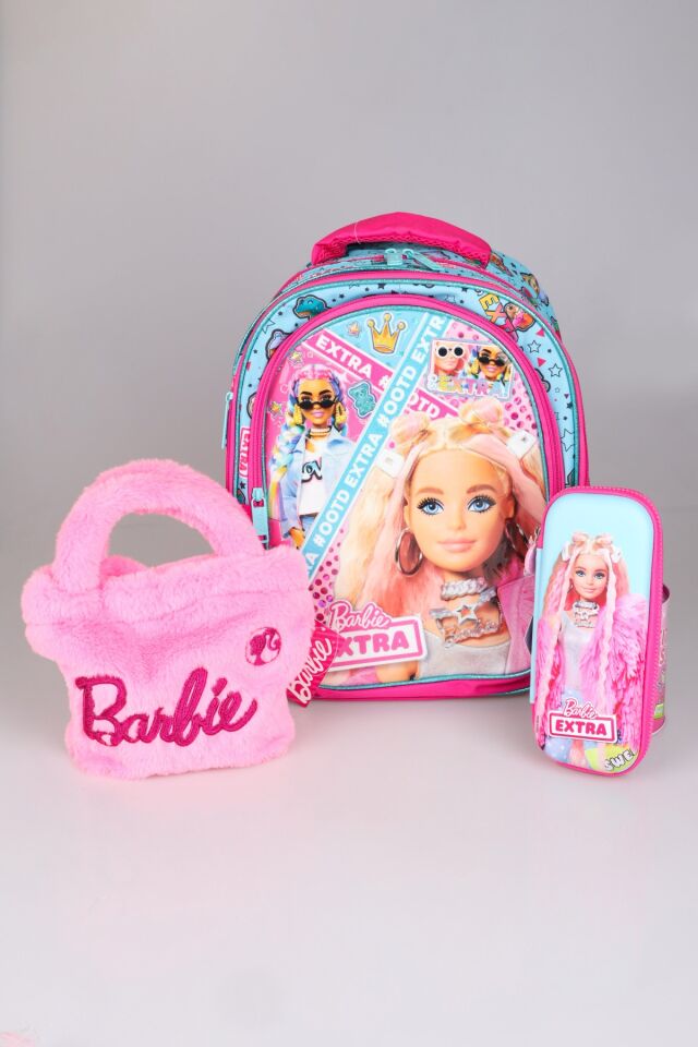 DEKOMUS LİSANSLI ''PEMBE MAVİ PRENSES KOLEKSİYONU'' 3 BÖLMELİ OKUL,KALEM VE PELUŞ BESLENME ÇANTASI OKUL SETİ