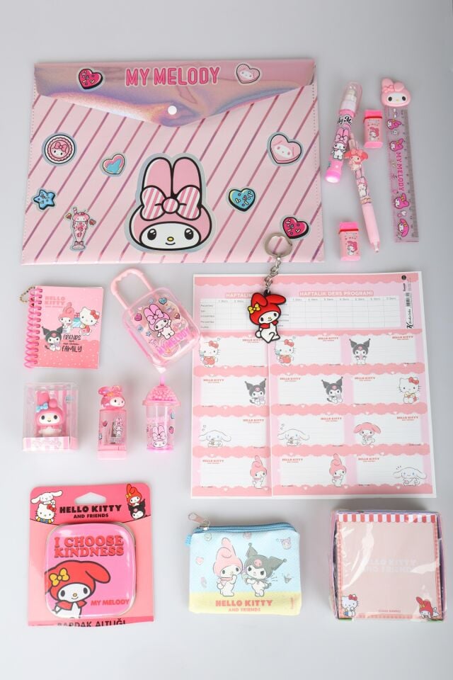 Lisanslı My Melody & Best Friends 20 Parça Kırtasiye Seti Çıtçıt Dosya,Uçlu Kalem,Roket Silgi