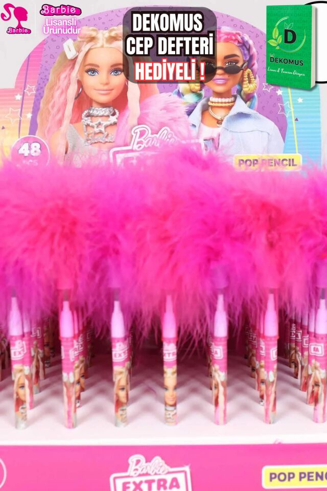 ''DEKOMUS CEP DEFTERİ HEDİYELİ'' LİSANSLI BARBIE 2'Lİ TÜYLÜ YUMURTLAYAN KURŞUN KALEM