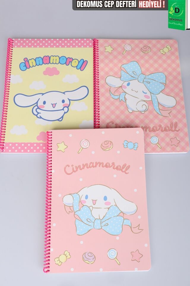 Sweet Bow Collection Lisanslı Cinnamoroll Stickerlı A4 Spiralli Çizgili Defter 80 Yaprak Tek Adet Dekomus Cep Defteri Hediyeli