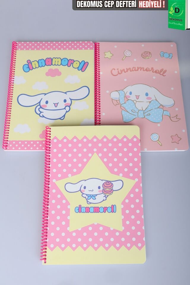 Sweet Bow Collection Lisanslı Cinnamoroll Stickerlı A4 Spiralli Kareli Defter 80 Yaprak Tek Adet Dekomus Cep Defteri Hediyeli