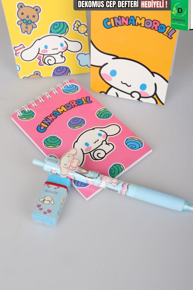 Sweet Bow Collection Lisanslı Cinnamoroll Stickerlı A7 Bloknot,Uçlu Kalem ve Silgi Seti