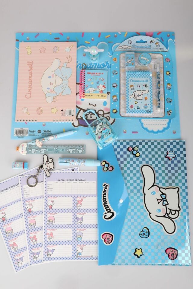 Sweet Bow Collection Lisanslı Cinnamoroll 21 Parça Kırtasiye Seti Okul Etiketi,Resim Defteri,Çıtçıt Dosya