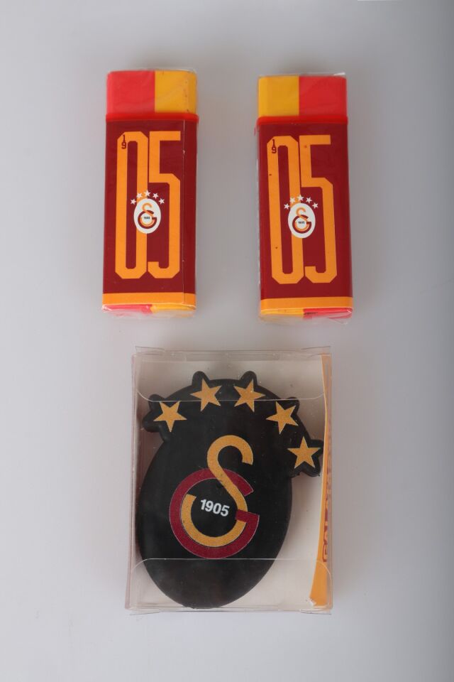 x Dekomus Lisanslı Galatasaray 5 Yıldız Silgi ve 2 Adet Sarı Kırmızı Silgi Seti