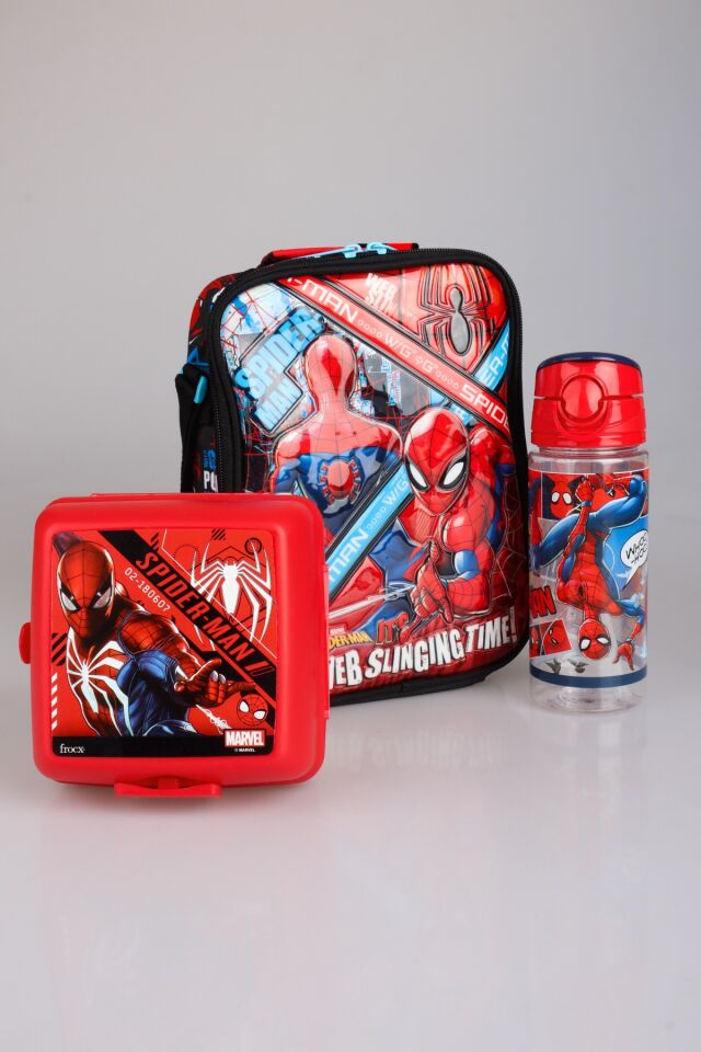 ''DEKOMUS CEP DEFTERİ HEDİYELİ'' LİSANSLI SPIDERMAN BESLENME ÇANTASI,500 ML TRITAN MATARA VE 2 KATLI BESLENME KUTUSU / LUNCH BOX SETİ