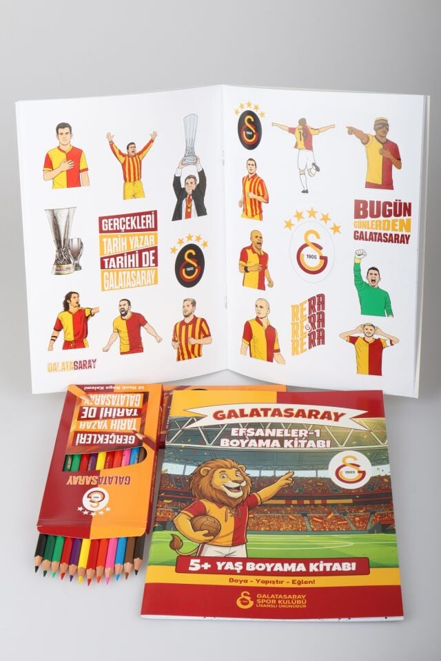 x Dekomus Lisanslı Galatasaray Stickerlı Boyama Kitabı ve 12'Li Kuru Boya Kalemi Seti