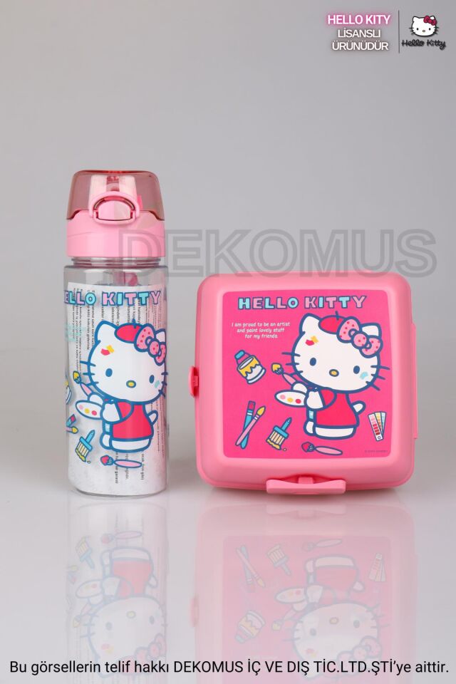 YENİ SEZON LİSANSLI HELLO KITTY 500 ML TRITAN MATARA VE 2 KATLI BESLENME KABI SETİ