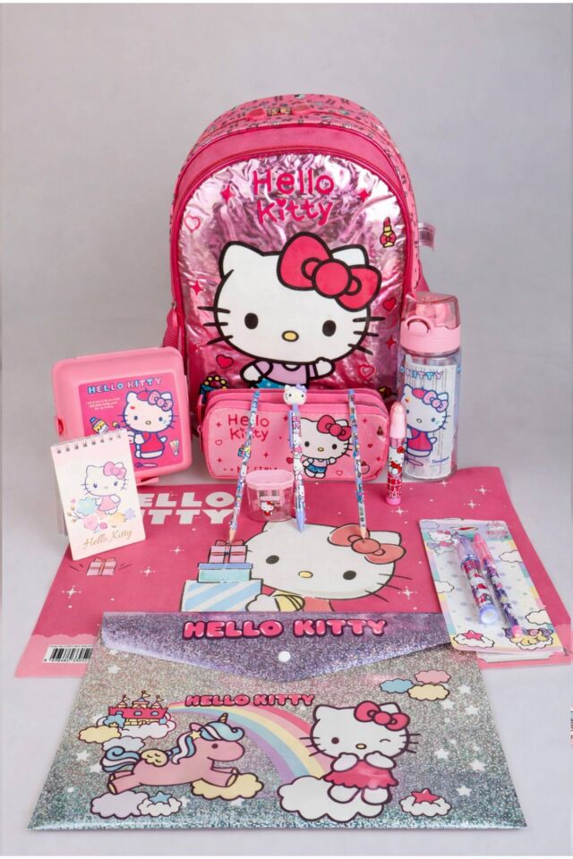 DEKOMUS İLE LİSANSLI YENİ SEZON ''PINK LOVE KOLEKSİYONU'' HELLO KITTY OKUL ÇANTASI,KALEM ÇANTASI,BESLENME KABI,MATARA İLEKIRTASİYE SETİ SETİ