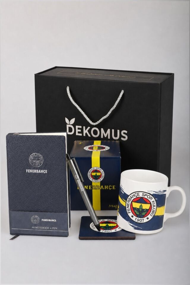 x Dekomus Özel Kutulu Lisanslı Fenerbahçe A6 Suni Deri Bloknot&Tükenmez Kalem,Kupa,Kupa Altlığı Seti