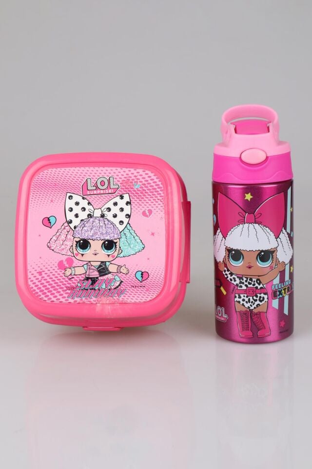 LİSANSLI LOL SURPISE ÇELİK MATARA 500 ML İLE 2 KATLI BESLENME KABI YEMEK SETİ