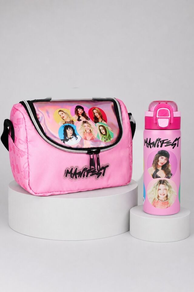 x Dekomus Lisanslı Manifest Toz Pembe Collection Termoslu Beslenme Çantası ve 600 ML Çelik Matara Seti