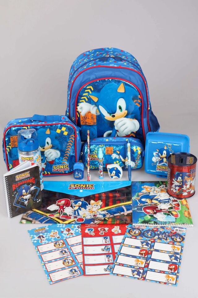 YENİ SEZON LİSANSLI SONIC FULL+FULL KIRTASİYE SETİ ''OKUL ÇANTASI, BESLENME ÇANTASI VE KALEM ÇANTASI,MATARA,BESLENME KABI''