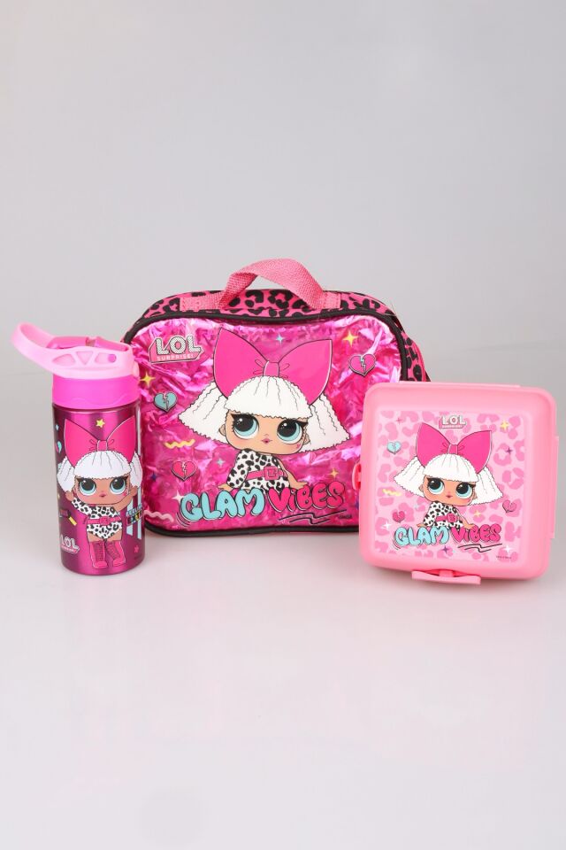 DEKOMUS İLE LİSANSLI LOL SURPISE BESLENME ÇANTASI, ÇELİK MATARA 500 ML İLE 2 KATLI BESLENME KABI YEMEK SETİ