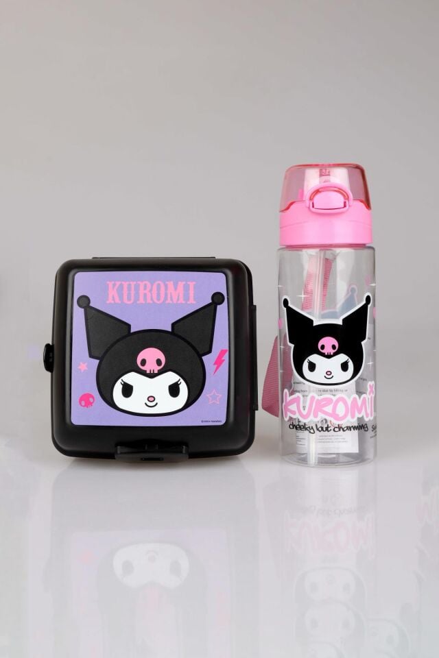 DEKOMUS İLE YENİ SEZON LİSANSLI KUROMI TRITAN MATARA 500 ML VE 2 KATLI BESLENME KABI YEMEK SETİ ''ISLAK MENDİL HEDİYELİ''