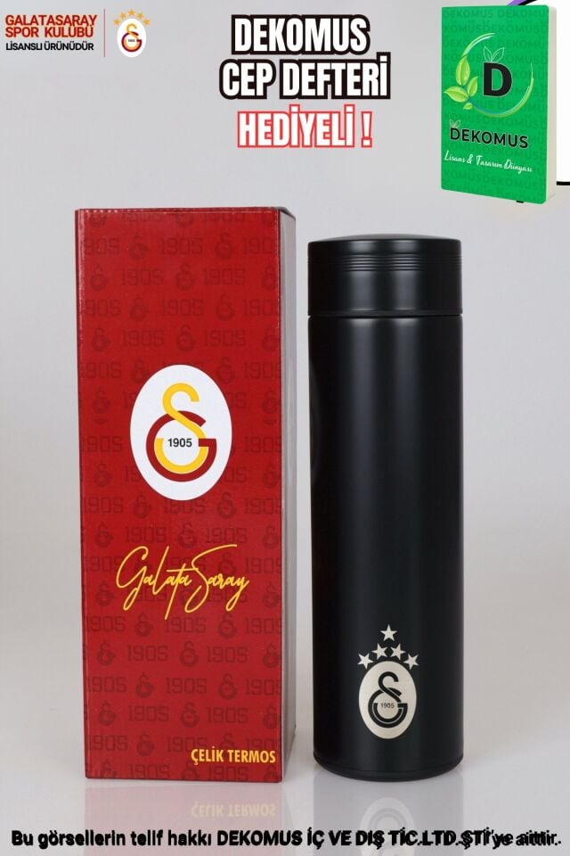 YENİ SEZON 5 YILDIZLI LİSANSLI GALATASARAY ÇELİK TERMOS 500 ML ''DEKOMUS CEP DEFTERİ HEDİYELİ''