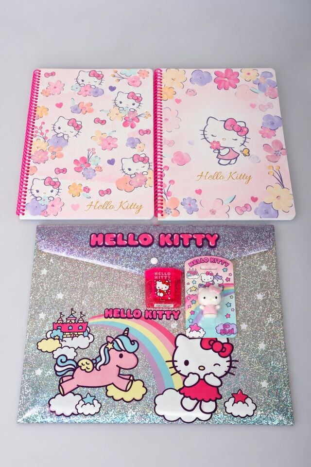 LİSANSLI HELLO KITTY KIRTASİYE SETİ 2 ADET A4 DEFTER,3D SİLGİ,ÇITÇIT DOSYA