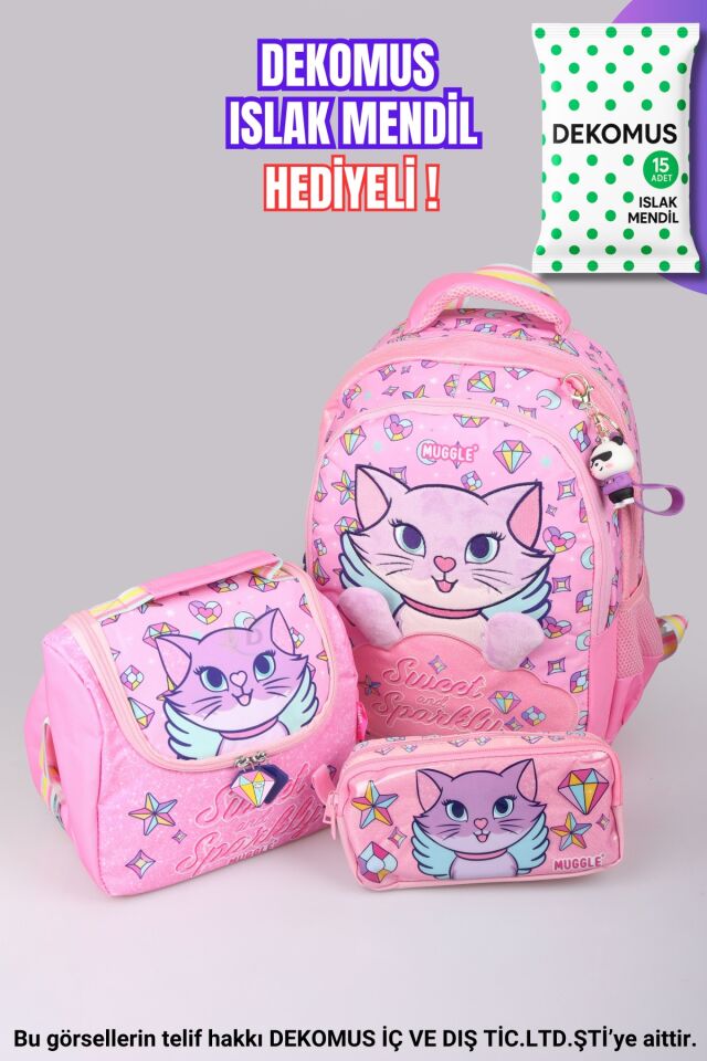 ''DEKOMUS ISLAK MENDİL HEDİYELİ'' ''SWEET AND SPARKLY KOLEKSİYONU'' BÜYÜK BOY OKUL ÇANTASI,TERMOSLU BESLENME ÇANTASI VE KALEM ÇANTASI