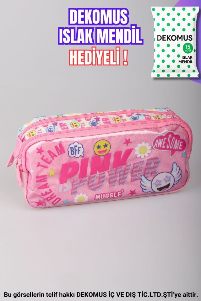 ''DEKOMUS ISLAK MENDİL HEDİYELİ''  ''THE POWER OF PINK LOVE KOLEKSİYONU'' KALEM ÇANTASI