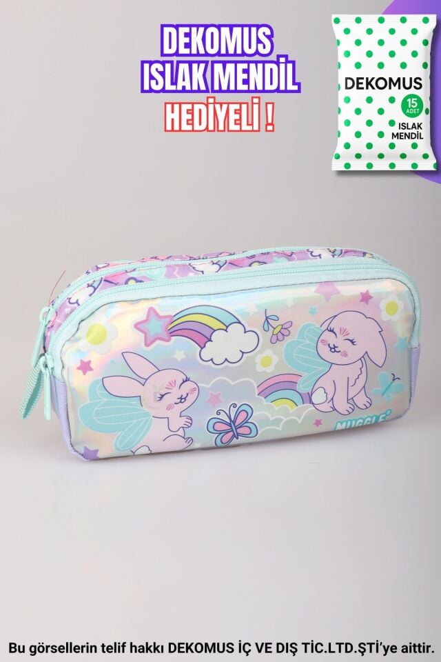 ''DEKOMUS ISLAK MENDİL HEDİYELİ''  ''FLUFFY BUNNY KOLEKSİYONU'' KALEM ÇANTASI