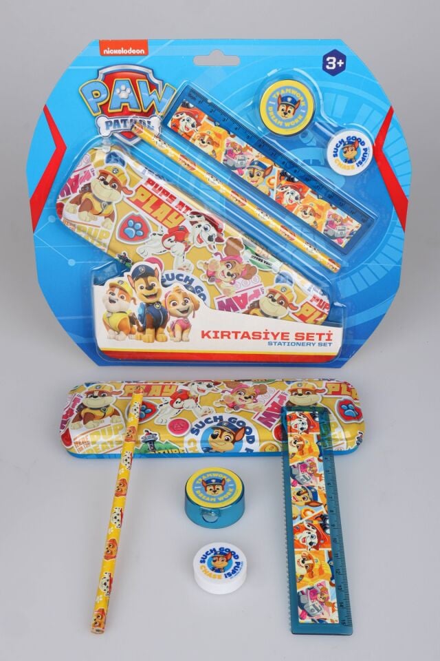 x Dekomus Lisanslı Paw Patrol Rescue Crew Collection 5'Li Kırtasiye Seti Metal Kalem Kutusu,Cetvel,Kurşun Kalem,Silgi ve Kalemtraş