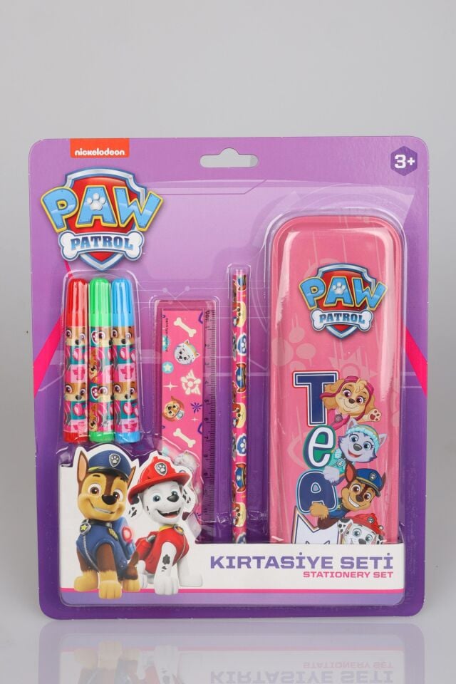 x Dekomus Lisanslı Paw Patrol Pink Paws Collection 6'Lı Kırtasiye Seti 3 Adet Boya Kalemi,Metal Kalem Kutusu,Cetvel,Kurşun Kalem