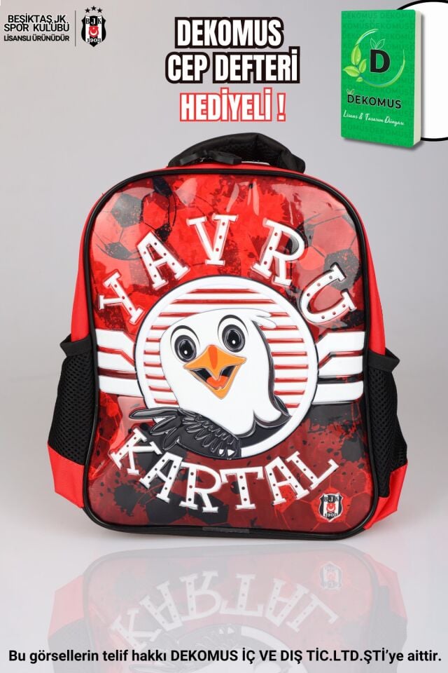 ''DEKOMUS CEP DEFTERİ HEDİYELİ'' YENİ SEZON LİSANSLI BEŞİKTAŞ TEK BÖLMELİ KÜÇÜK BOY 32 CM ANAOKUL ÇANTASI YAVRU KARTAL