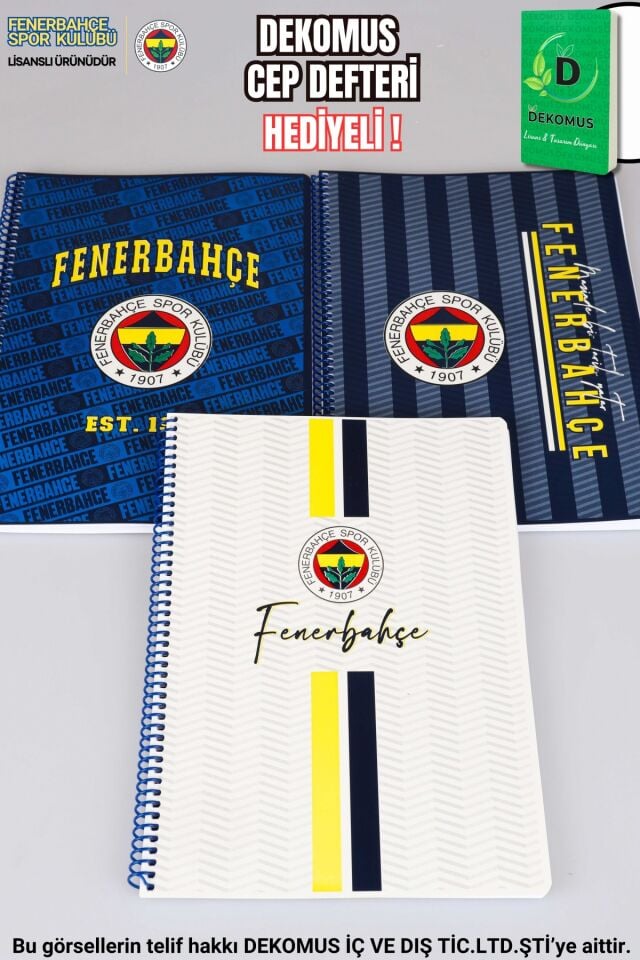 ''DEKOMUS CEP DEFTERİ HEDİYELİ'' LİSANSLI FENERBAHÇE''TEKLİ'' SPIRALLI KARELİ A4 KARTON KAPAK 72 YAPRAK DEFTER