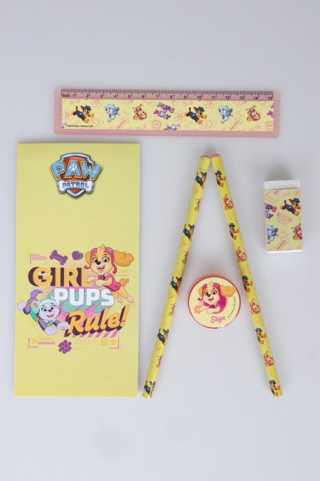 x Dekomus Lisanslı Paw Patrol Pink Paws Collection 6'Lı Kırtasiye Seti Not Defteri,2 Adet Kurşun Kalem,Cetvel,Silgi,Kalemtraş