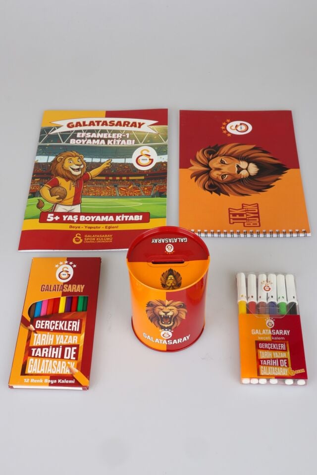 x Dekomus Lisanslı Galatasaray Eğlence & Hobi Kırtasiye Seti Kuru Boya,Boyama Kitabı,Keçeli Kalem