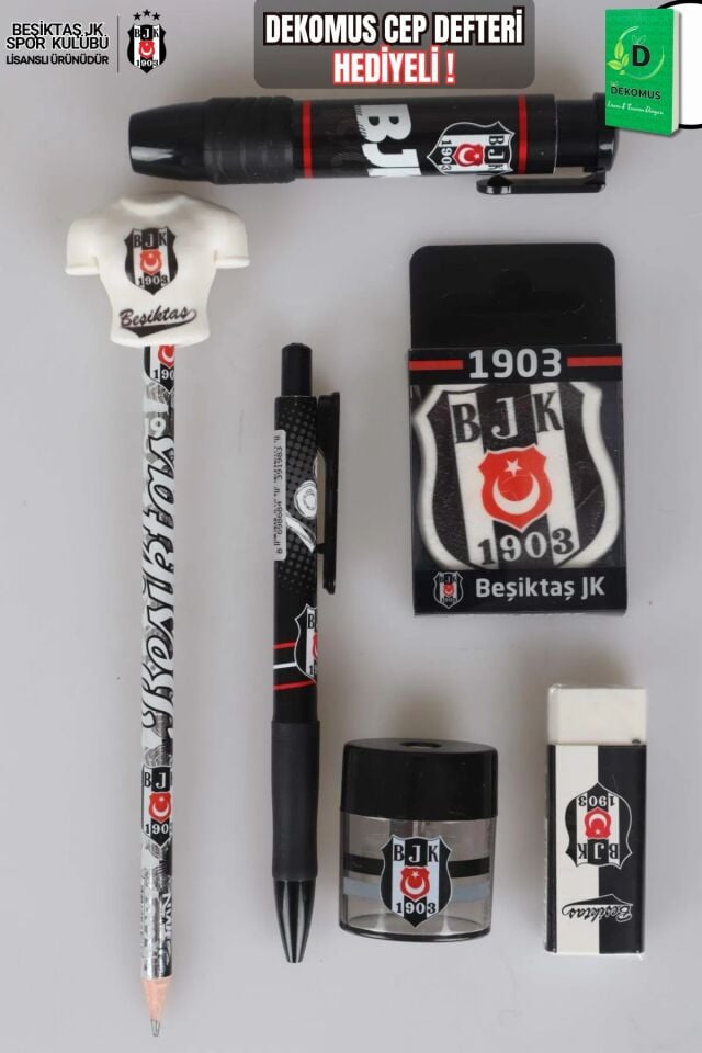 ''DEKOMUS CEP DEFTERİ HEDİYELİ'' LİSANSLI BEŞİKTAŞ KIRTASİYE SETİ SİLGİ TEPELİ KURŞUN KALEM,VERSATİL UÇLU KALEM,2 ADET SİLGİ